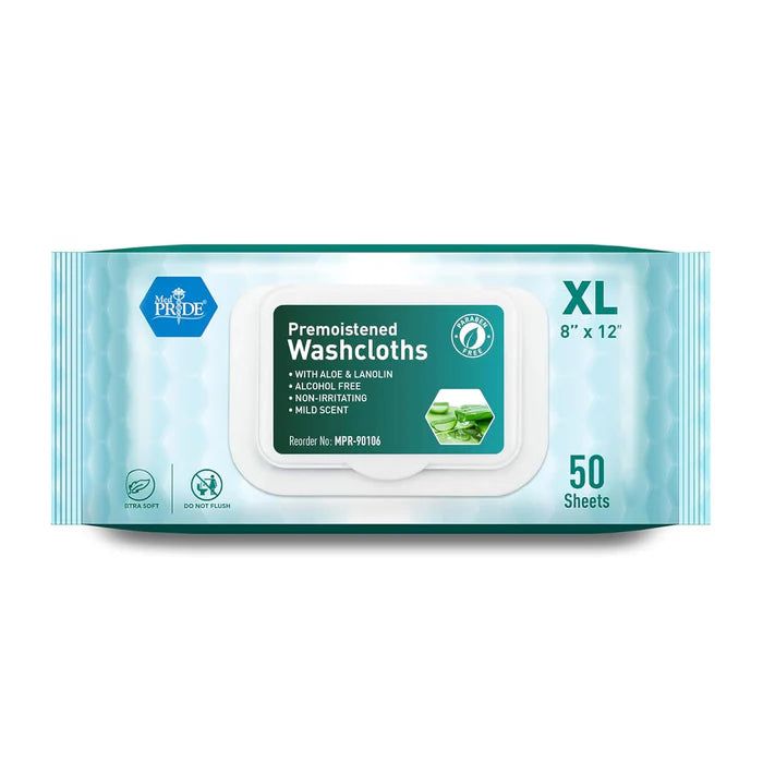 MedPride Disposable XL Premoistened Washcloths 8" x 12", 80 Sheets / Case of 6 (480 Count)