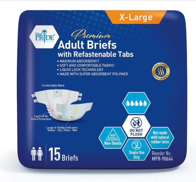 MedPride Adult Incontinence Briefs – X-Large, 60 Count | Refastenable Tabs