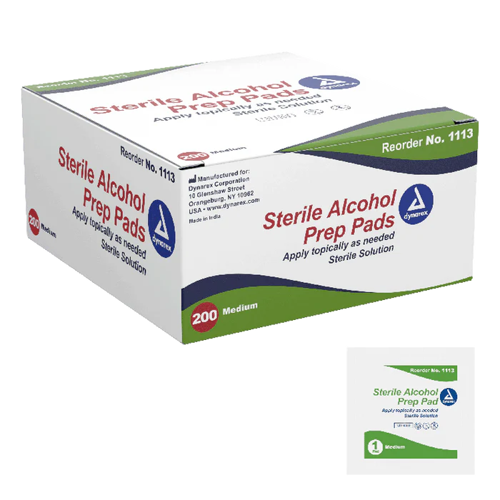 Dynarex Alcohol Prep Pad - Sterile, Medium, 200/bx, 10bxs/case (2000 Count)