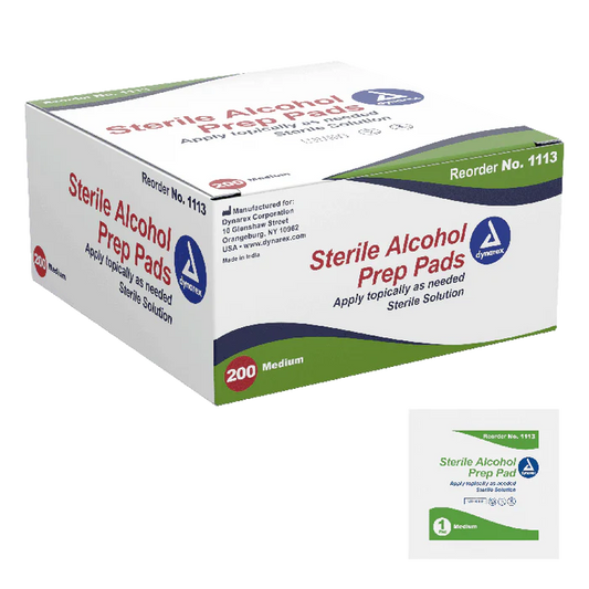 Dynarex Alcohol Prep Pad - Sterile, Medium, 200/bx, 10bxs/case (2000 Count)