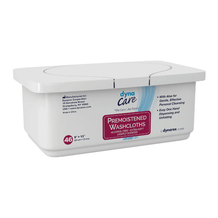 Dynarex Premoistened Adult Washcloths, 9" x 13" Tub, 12tub/case (552 Count)
