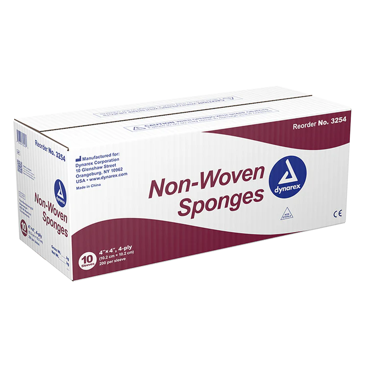 Dynarex Non-Woven Sponge, 4" x 4" 4 Ply 200ea/bx, 10bxs/cs (2000 Count)